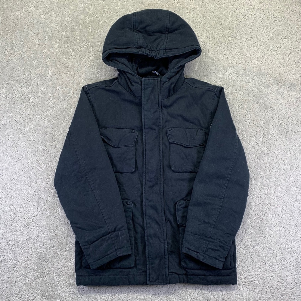 Ben Sherman Kids Jacket Size 8 Black Hooded Utility‎ Field Pockets Quilt Lined